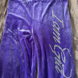 Purple straight leg sweatpants with rhinestones